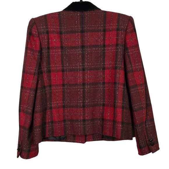 Vintage Womens 12 Tartan Plaid Blazer Wool Blend Holidays Old Money Preppy Acade - Picture 3 of 9